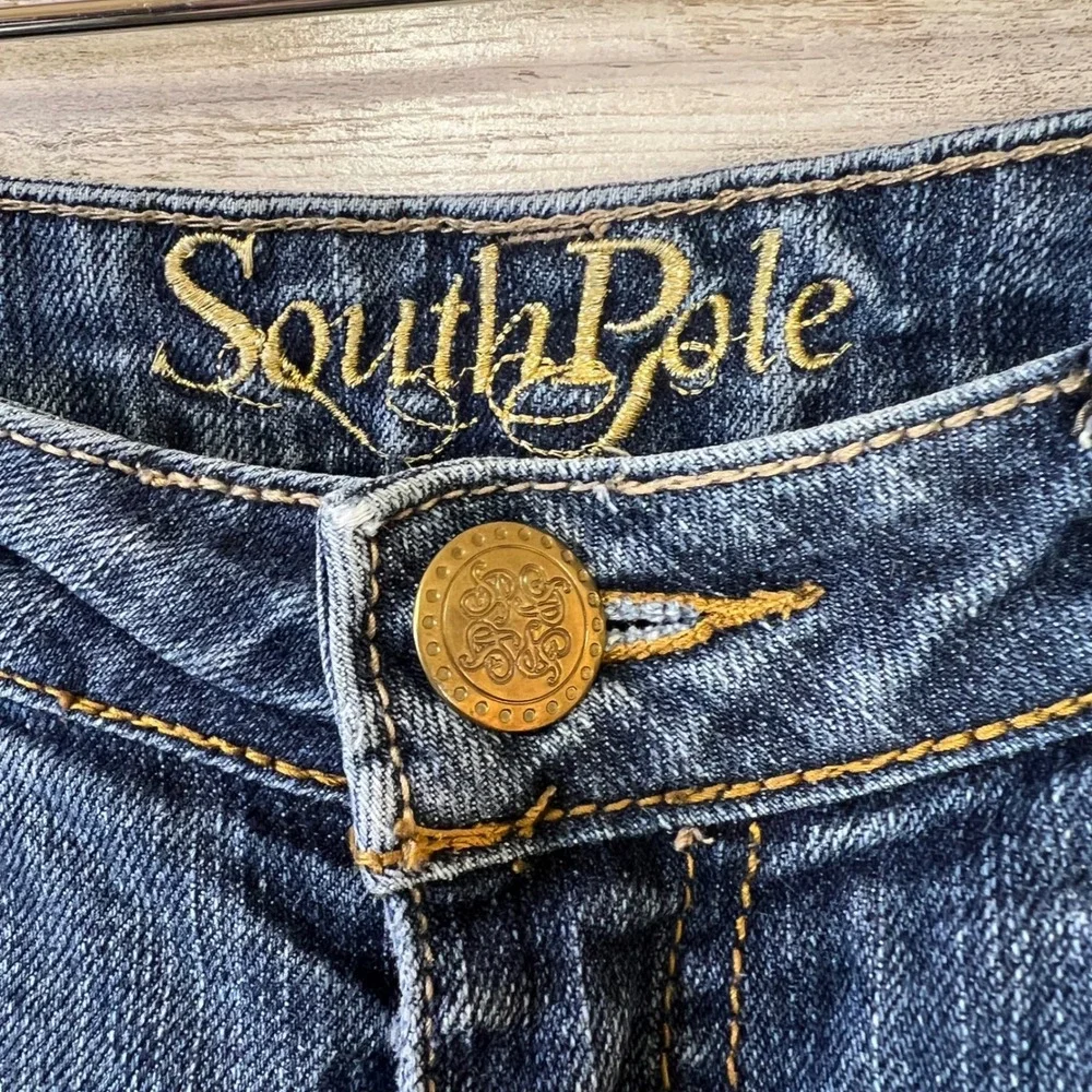 SouthPole Shorts Women 7 Blue Denim Streetwear Jorts Low Rise Cuffed Y2K McBling